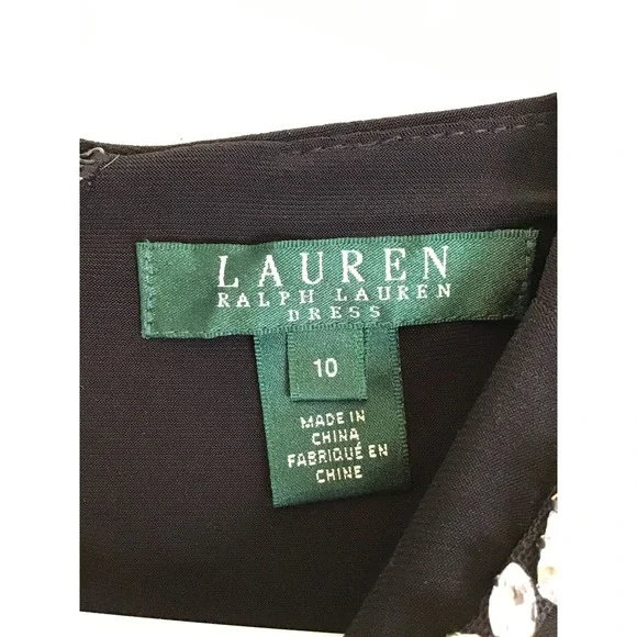 Ralph Lauren Women's Black Embellished Neck Ruched Sheath Dress Size 10 - Picture 4 of 6